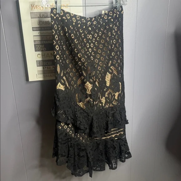 Anthropologie Current air black embroidered lace ruffled midi skirt - Picture 6 of 6